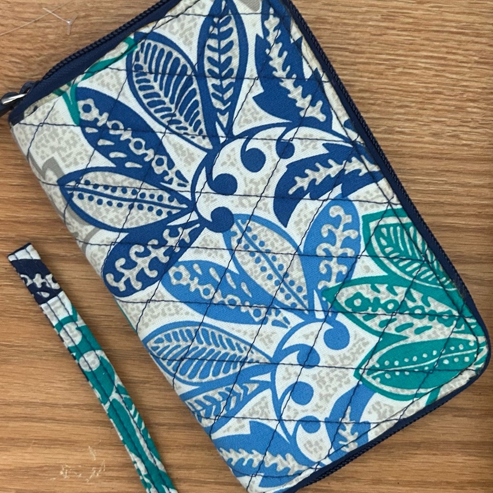 Vera Bradley Blue and Green Leaf Patterned Pouch